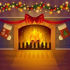 Sock Fireplace Light Photography Scenery Backdrop Christmas Theme Banner BCE-131