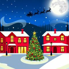 Fir Moon Sleigh Deer Photography Scenery Backdrop Christmas Theme Banner BCE-134