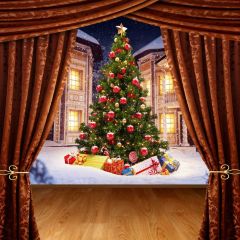 Evergreen Gifts Curtain Photography Scenery Backdrop Christmas Theme Banner BCE-137