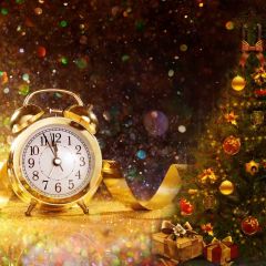 Clock Christmas Cypress Light Photography Scenery Backdrop Christmas Theme Banner BCE-147