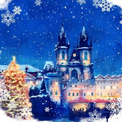 Castle Snow House Tree Photography Scenery Backdrop Christmas Theme Banner BCE-161