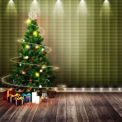 Christmas Tree Light Green Gift Photography Scenery Backdrop Christmas Theme Banner BCE-171