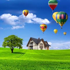 Balloon House Grass Sky Photography Scenery Backdrop Housing Theme Banner BCE-186