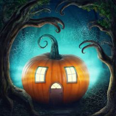 Pumpkin Lantern Cobweb Tree Photography Scenery Backdrop Halloween Theme Banner BCE-191
