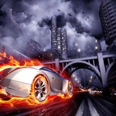 Car Building Bridge Photography Scenery Backdrop Fantasy Theme Banner BCE-255