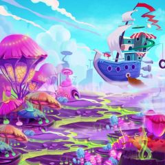 Ship River Colors Photography Scenery Backdrop Cartoon Theme Banner BCE-263