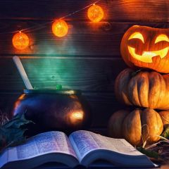 Book Light Pumpkin Photography Scenery Backdrop Halloween Theme Banner BCE-265