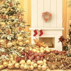 Fir Sock Garland Bell Photography Scenery Backdrop Christmas Theme Banner BCE-267