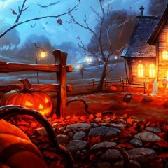 Shack Stone Smog Photography Scenery Backdrop Halloween Theme Banner BCE-286