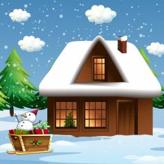 Snowman Cottage Cloud Photography Scenery Backdrop Christmas Theme Banner BCE-304