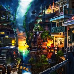 Bridge House River Photography Scenery Backdrop Fantasy Theme Banner BCE-337