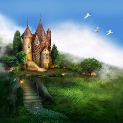 Architecture Stairs Grass Photography Scenery Backdrop Fantasy Theme Banner BCE-344