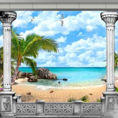 Palm Tree Sea Cloud Photography Scenery Backdrop Arches or Pillars Theme Banner BCE-345