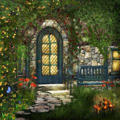 Flower Door Bench Photography Scenery Backdrop Forest Theme Banner BCE-350