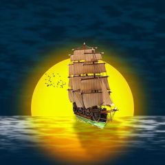Sunset Ship Photography Scenery Backdrop Ocean Theme Banner BCE-360