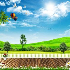 Balloon Floor Grassland Photography Scenery Backdrop Nature Theme Banner BCE-386