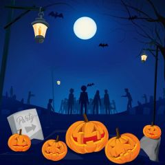 Pumpkin L Moon Light Bats Photography Scenery Backdrop Halloween Theme Banner BCE-401