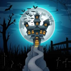 Castle Bat Wood Photography Scenery Backdrop Halloween Theme Banner BCE-402