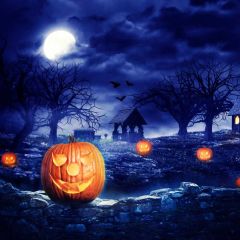 Pumpkin Lantern Dark Cabin Photography Scenery Backdrop Halloween Theme Banner BCE-422