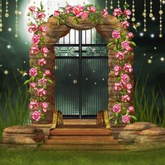 Garland Door Grass Photography Scenery Backdrop Arches or Pillars Theme Banner BCE-428