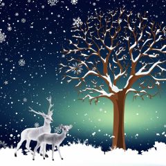 Stag Tree Snowflake Photography Scenery Backdrop Snow Theme Banner BCE-445