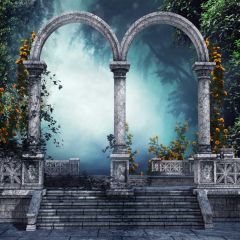 Arch Blossom Stairs Photography Scenery Backdrop Arches or Pillars Theme Banner BCE-511