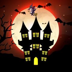 Building Broom Bat Photography Scenery Backdrop Halloween Theme Banner BCE-516