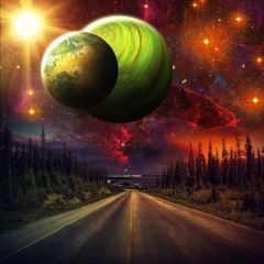 Sun Planet Road Tree Photography Scenery Backdrop Cosmic Space Theme Banner BCE-526