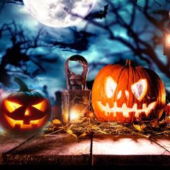 Cloud Pumpkin Lantern Floor Photography Scenery Backdrop Halloween Theme Banner BCE-580