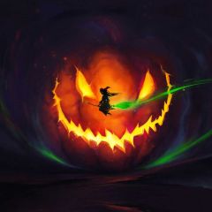 Halloween Fire Photography Scenery Backdrop Halloween Theme Banner BCE-591