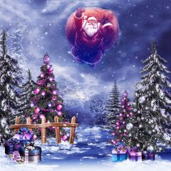 Christmas Tree Fence Snow Santa Photography Scenery Backdrop Christmas Theme Banner BCE-596