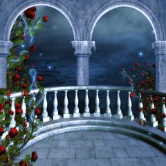 Pillars Flowers Ocean Photography Scenery Backdrop Arches or Pillars Theme Banner BCE-598