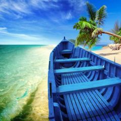 Seaside Palm Tree Sunlight Ship Photography Scenery Backdrop Ocean Theme Banner BCE-603