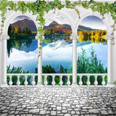 Pillars Leaves Floor Lake Photography Scenery Backdrop Arches or Pillars Theme Banner BCE-632