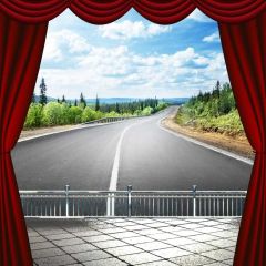 Road Red Curtain Floor Plant Photography Scenery Backdrop Nature Theme Banner BCE-633