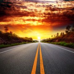 Road Sunset Hill Photography Scenery Backdrop Road Theme Banner BCE-640