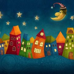 New Moon Building Night Photography Scenery Backdrop Cartoon Theme Banner BCE-645