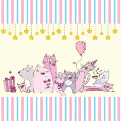 Cartoon Animals Pink Photography Scenery Backdrop Birthday Party Theme Banner BCE-646