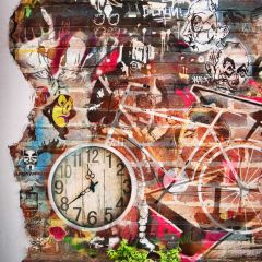 Graffiti Bicycle Clock Photography Scenery Backdrop Graffiti Theme Banner BCE-647