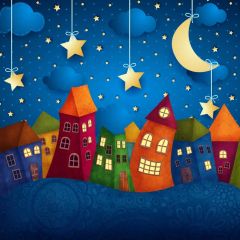 Star Newmoon House Building Photography Scenery Backdrop Cartoon Theme Banner BCE-649