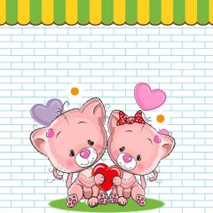 Cartoon Heart Brick Photography Scenery Backdrop Love Theme Banner BCE-656