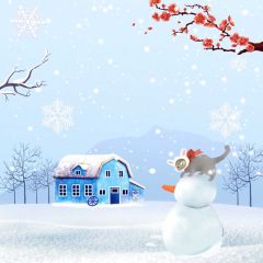 Snowman Animal Shack Plum Blossom Photography Scenery Backdrop Snow Theme Banner BCE-664