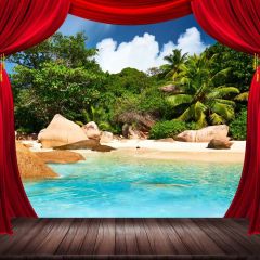 Nature Seawater Palm Tree Red Curtain Photography Scenery Backdrop Nature Theme Banner BCE-665