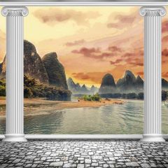 Pillars Hills Seawater Photography Scenery Backdrop Arches or Pillars Theme Banner BCE-669