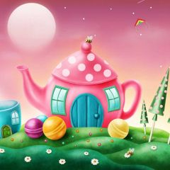 Kite Flower Green Hill Photography Scenery Backdrop Cartoon Theme Banner BCE-671