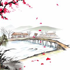 Plum Blossom Bridge Man Photography Scenery Backdrop Housing Theme Banner BCE-674