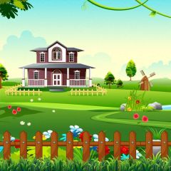Windmill Flowers Grass House Photography Scenery Backdrop Housing Theme Banner BCE-679