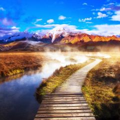 Bridge Mountain Stream Photography Scenery Backdrop Nature Theme Banner BCE-684