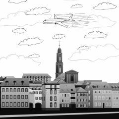 Aircraft City Cloudy Weather Photography Scenery Backdrop Streetscape Theme Banner BCE-689