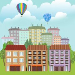 Tall Building Balloon Photography Scenery Backdrop Streetscape Theme Banner BCE-690